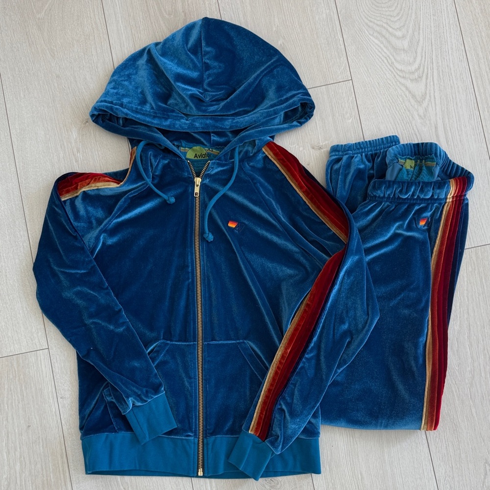 NWOT Aviator Nation Blue and Red Velour Set XS/S